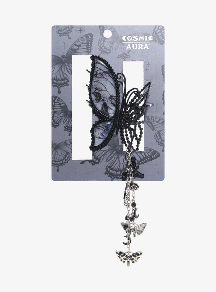 Cosmic Aura Black Butterfly Moth Charm Claw Hair Clip