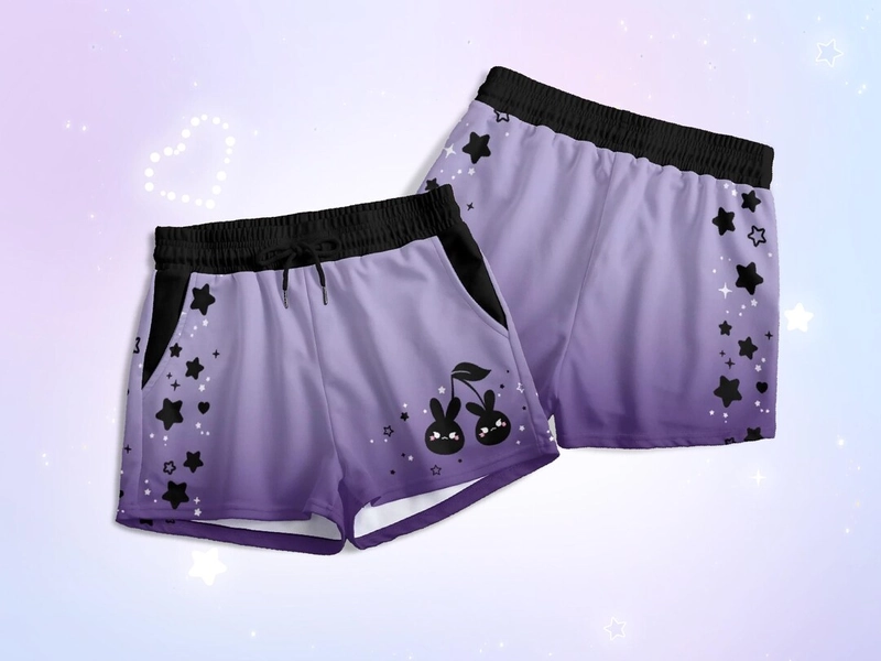 Purple / Pink Pastel Goth Bunny Shorts With Pockets Starry Harajuku Aesthetic Shorts Celestial Stars Creepy Cute Yami Kawaii Cherry Rabbit - Etsy