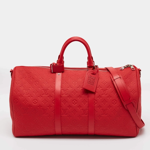 Louis Vuitton Keepall Bandoulière 50 Red Monogram Taurillon Leather Duffel Bag