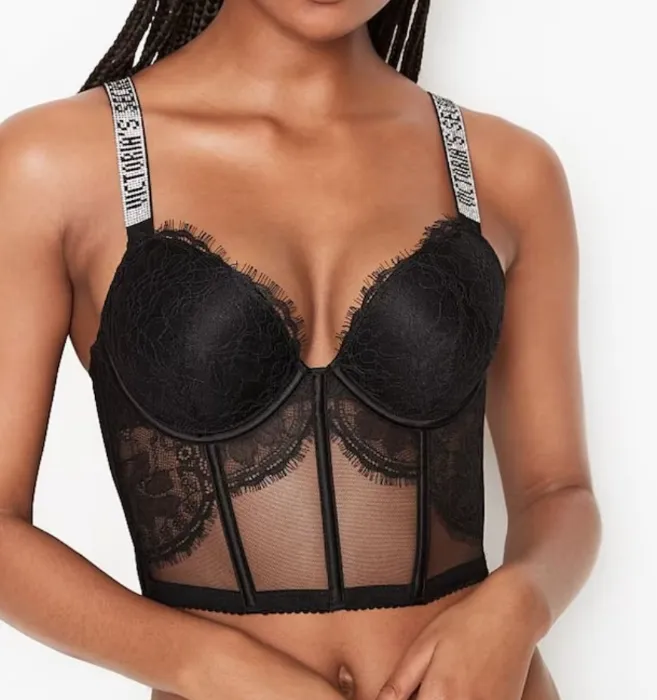 Black Shine Strap Push-Up Corset Top