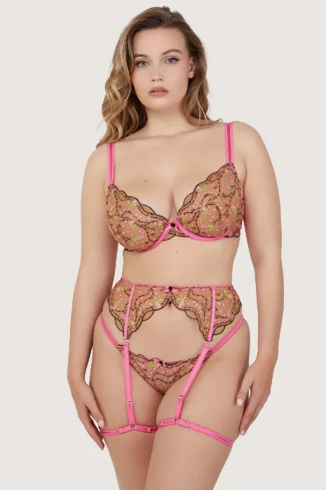 Spank me pink embroided vintage lingerie set