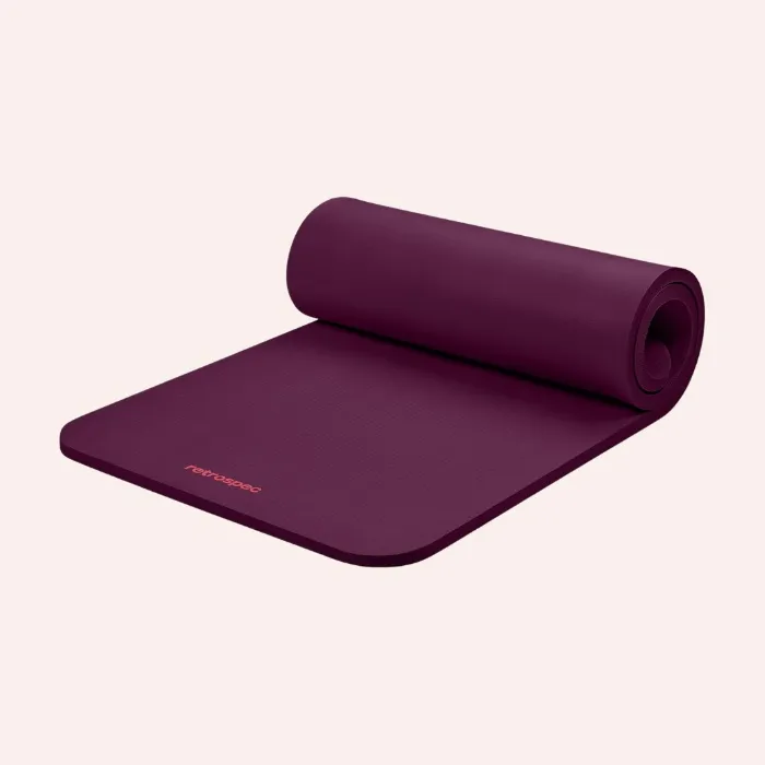 Yoga Mat 1" Thick w/Nylon Strap for Men & Women - Non Slip Exercise Mat for Home Yoga, Pilates, Stretching, Floor & Fitness Workouts - Boysenberry - 1 inch
