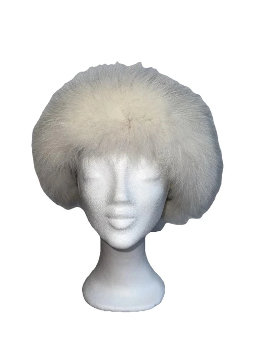 REAL WHITE FOX FUR HEAD BAND ADJUSTIBLE FLUFFY LINED CHRISTMAS SKI SNOW SIZE O/S
