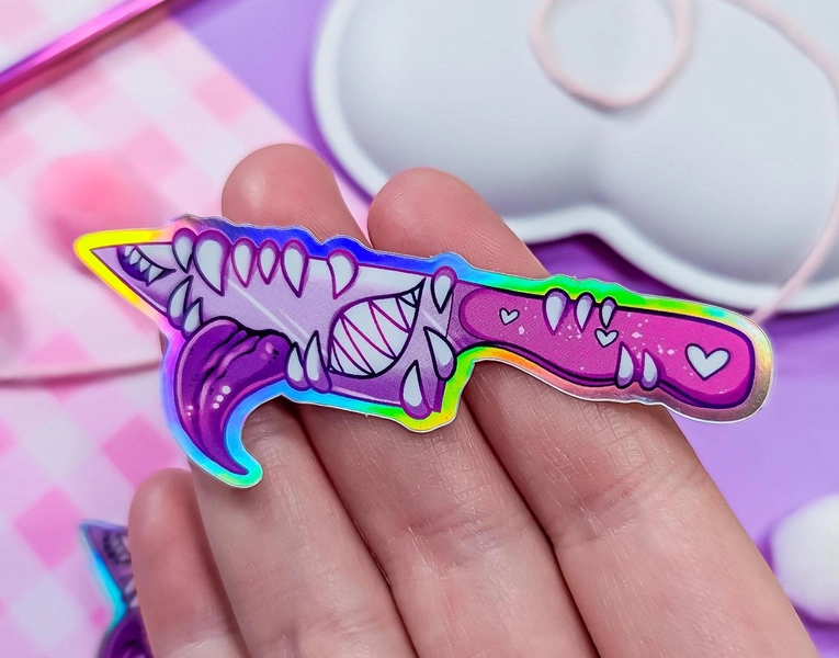 Teeth Mouth Monster Knife Holographic Vinyl Sticker