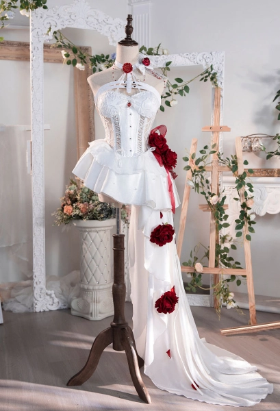 G. of Victory: Nikke Mihara Bonding Chain Cosplay Costume White Dress with Headdress and Socks