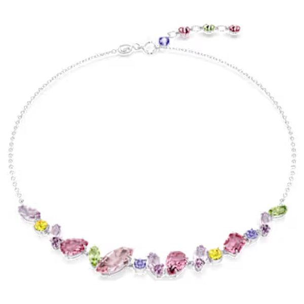 Gema necklace, Mixed cuts, Multicoloured, Rhodium plated