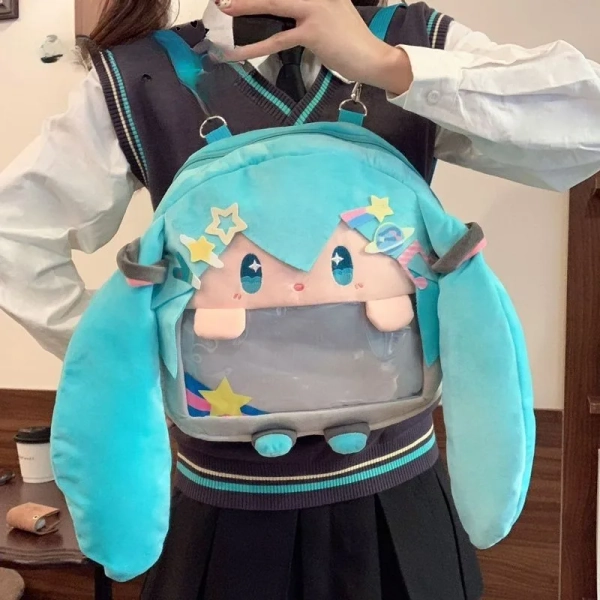 13-Zoll-Hatsune Miku niedlicher Cartoon-Rucksack mit großem Fassungsvermögen, Mädchen-Cartoon, süßer Druck, Student, großer Mund, Schulter-Crossbody-Rucksack - AliExpress 26