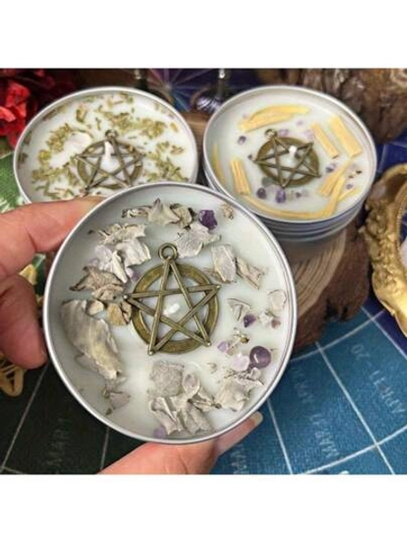 1pc Crystal Scented Candle In Tin | Size 2.56inch X 1.77inch, 12 Hours Lasting Burn | With Scents Of Sage, Cedar, Palo Santo, Suitable For Family, Dinner, Party And Home Decoration Candles,Holiday Gifts, Mother's Day, New Year's Gifts, Winter Gifts, Gift For Woman