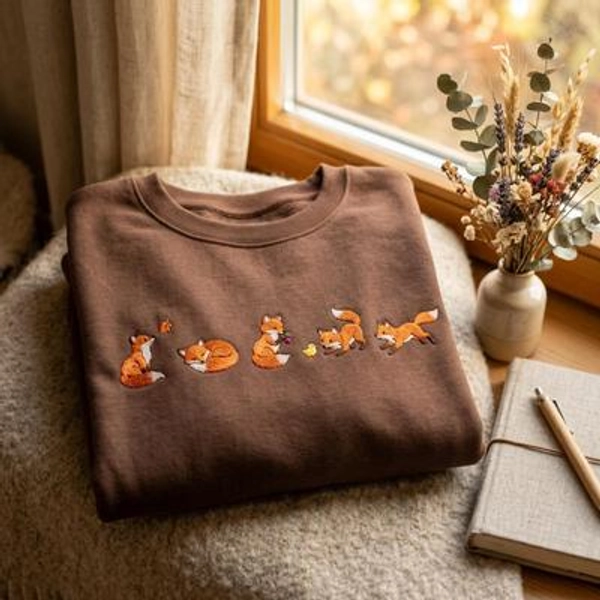 Sweat-shirt brodé renard Noir