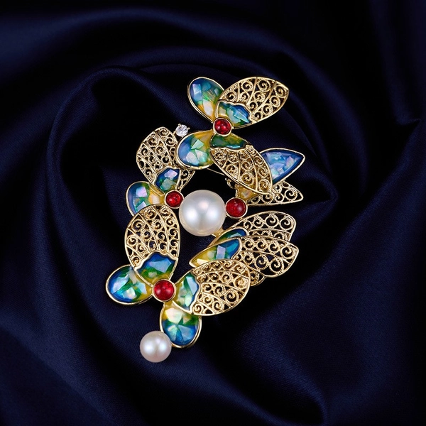 Vintage Crystal Pearl Butterfly Brooches for Women 18k Gold Plated Jewelry Gift