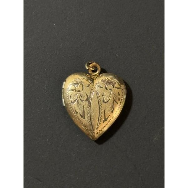 Vintage 10k Gold Filled Etched Heart Shaped Locket Pendant