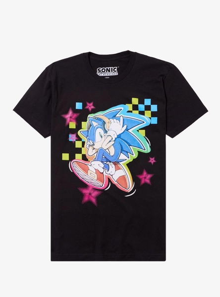 Sonic The Hedgehog Headphones Rainbow Checkered T-Shirt
