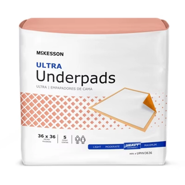 McKesson Ultra Underpads, Heavy Absorbency, 36 in x 36 in, 5 Count