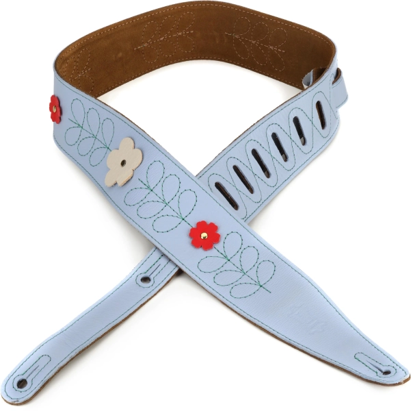 Levy's In Bloom Leather Guitar Strap - Sky Blue Wildflower