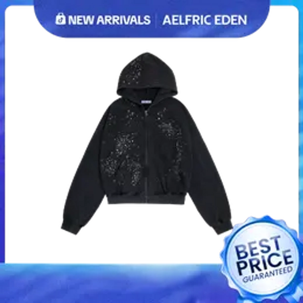Aelfric Eden Hotfix Rhinestone Star Zip Up Hoodie Vintage Washed Hoodies Streetwear Hooded Sweatshirts Jackets Unisex zip up hoodie