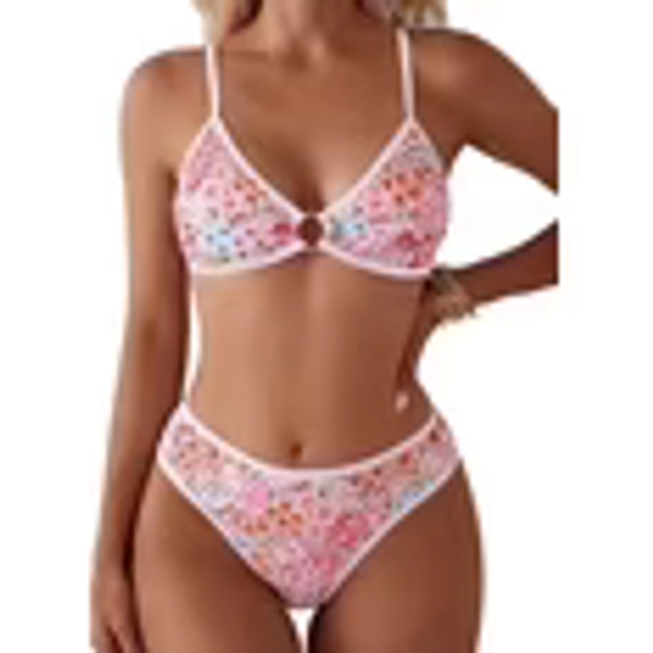 UZMOG Bikini Sets for Women, Swimsuit for Women O Ring Linked Two Piece Bathing Suit Floral Printed Swim Suits for Women