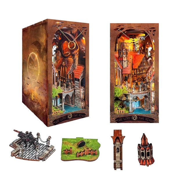Strucwood DIY Book Nook Kit The Lord The Ring Wooden Puzzles with LED Dust Cover,3D Crafts Hobbies Gifts for Adults（SQ-05）