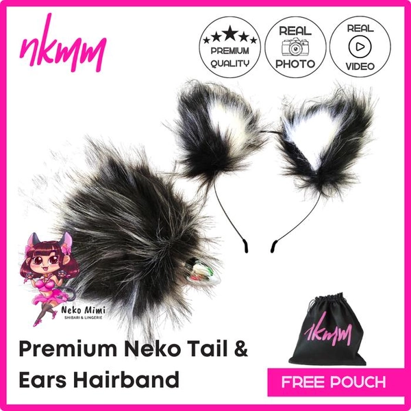 NKMM Premium Neko Tail Plug & Cat Ears Hairband - Black White di Neko Mimi NKMM | Tokopedia