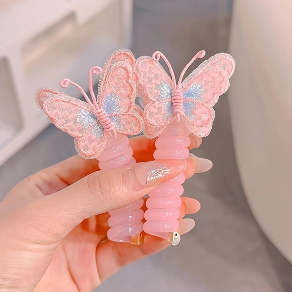 TEMU 2pcs Boho Chic Spiral Hair Ties - Colorful Elastic Ponytail Holders For Girls, Perfect For Parties & Holidays, Hair Accessories