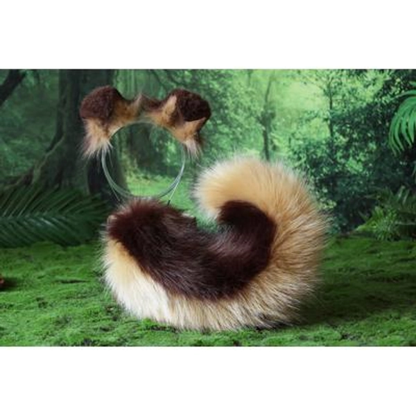 Faux fur shepherd dog tail and ear set brown Shiba Inu dog ear and tail anime cosplay therian puppy ear tail puppy girl kemonomimi