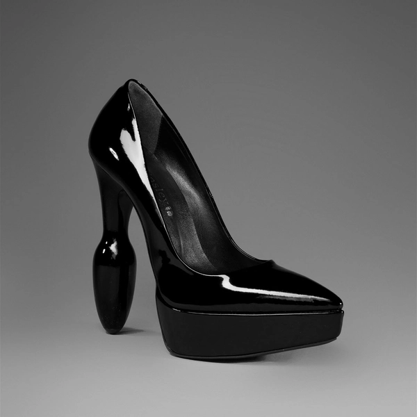 Latex Handmade Vegan Italian Point Pump in black patent vegan