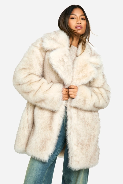 Longline Vintage Look Faux Fur Coat