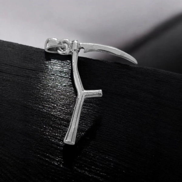 Grim Reaper Scythe Sterling Silver Pendant with curb chain: Gothic Handmade Jewelry