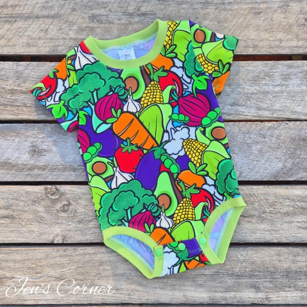 Eat Your Veggies, Vegetables, Broccoli, Carrot, Corn, Avocado, Tomato, Eggplant, Peas, Kasey Rainbow Bodysuit / Romper - Jen's Corner Shop - Etsy