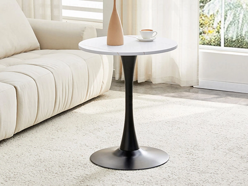 Round Dining Table, 23.6" Circle Tulip Table with Thickened Tabletop & Metal Pedestal, Mid Century Modern Bistro Table for Kitchen, Small Places, Living Room, Cafe (White)