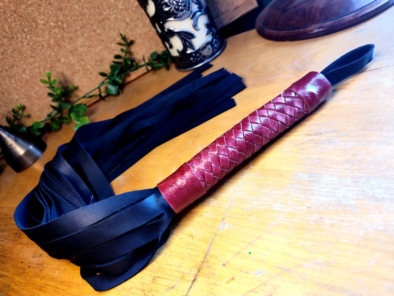 Genuine Leather Whip (Black - Red Handle)