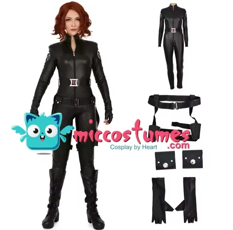 Miccostumes Women's Widow Black Cosplay Costume, Halloween Jumpsuit and Bodysuit for Women