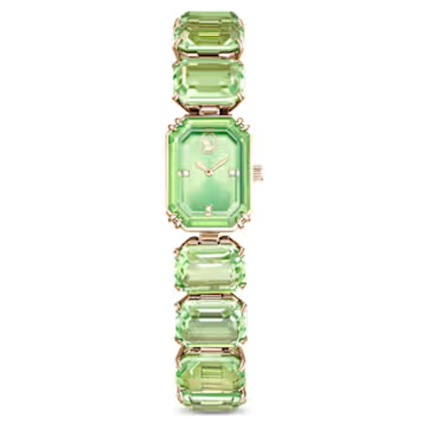 Watch, Octagon cut bracelet, Green, Champagne gold-tone finish