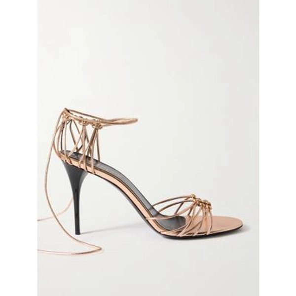 SAINT LAURENT - Babylone Embellished Knotted Metallic Leather Sandals - Gold