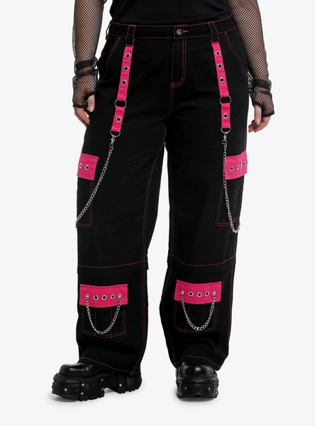 Hot Pink & Black Grommet Chain Carpenter Pants Plus Size