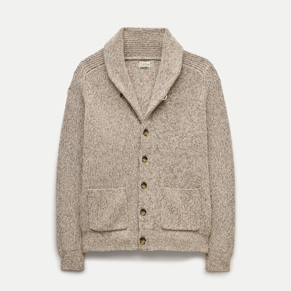 Rib-knit shawl-collar cardigan in marled cotton