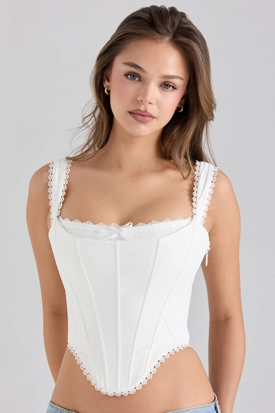 House of CB Adina White Stretch Cotton Scallop Trim Corset Top