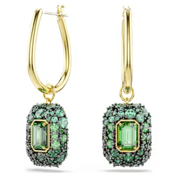 Sublima drop earrings, Octagon cut, Green, 18K gold finish