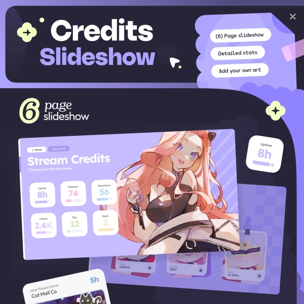 Stream Credits & Recap Widget ⢠(6) Pages Slideshow, Fully Customizable ⢠Twitch Youtube Kick Ko-fi Throne StreamElements OBS by sayonani (@sayonani)