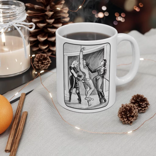 Femdom Coffee Mug, Vintage Art Suspension Mistress Slave Mug