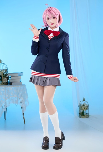 DDD Aira Shiratori Cosplay Costume School Uniform Jacket Skirt with Sweater Set with Bowtie