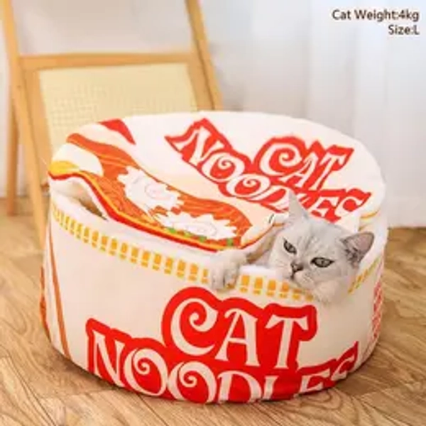 Cute Ramen Noodles Design Pet House, 1 Count Soft Comfortable Pet Bed with Lid, Non-slip Pet Furniture for Small Dogs & Cats Shaped Beds, Kitten Bed
