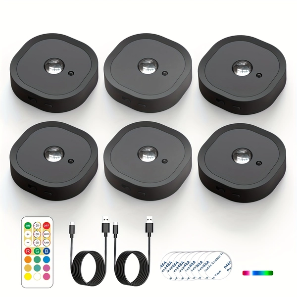 6/1 (pcs)under Cabinet Lighting, LED Lights with Remote Control, RGB 13 Color Dimmable, Kitchen Night Light, Battery Powered Light for Kitchen, Wall, Closet, Cabinet, Staircase