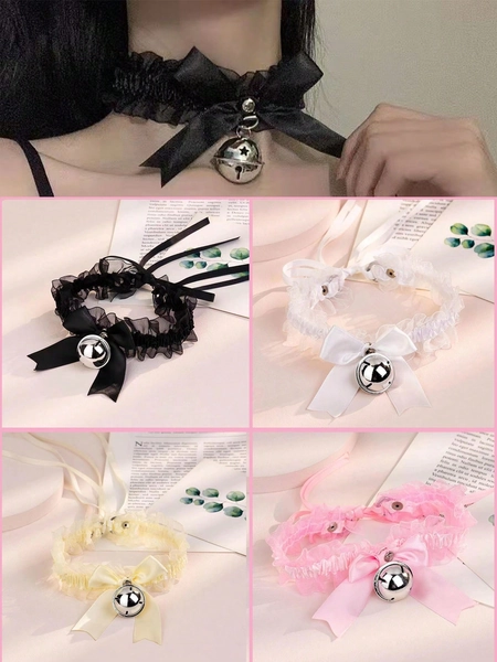1pc Lace Collar Decor With Bowknot & Bell Detailing For Women's Neck, Choker Necklace Valentines,Mom,Mother,Mother's Day,Gift