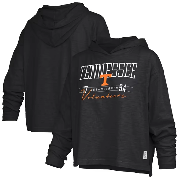 Tennessee Volunteers Pressbox Women's Castillo Slub Waist Length Long Sleeve Hooded T-Shirt - Black