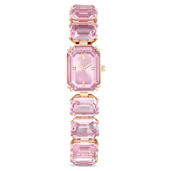 Watch, Octagon cut bracelet, Pink, Rose gold-tone finish