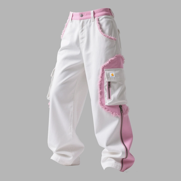 Unisex Street Style Casual Color-blocked Cargo Trousers, Loose Fit