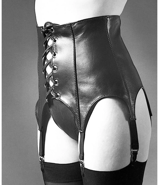 Leather High Waisted Garter Belt with Lacing