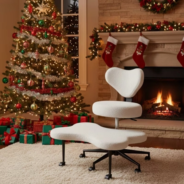 Pinmoco Ergonomic Cross-Legged Office Chair Adjustable Height Meditation Chair with Back Support and 360° Swivel, Office/Home Chair, Off White
