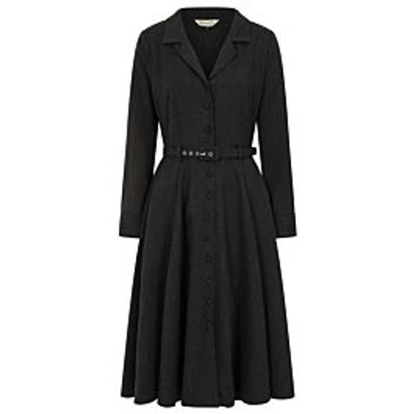 BANNED Retro Marigold Button-Up Dress with Belt and Pockets-Grey