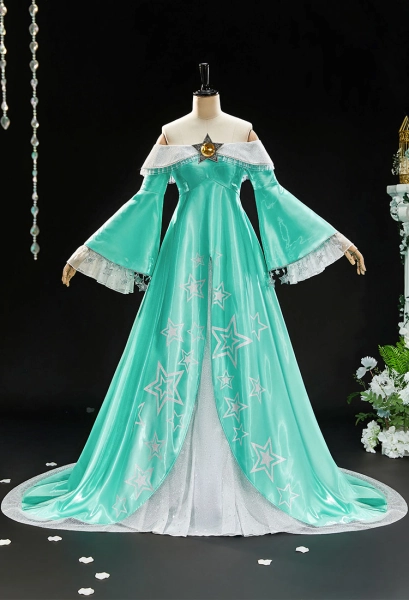 Upgraded Ver Girl Rosalina Cosplay Costume Princess Dress with Earrings and Pentagram Brooch